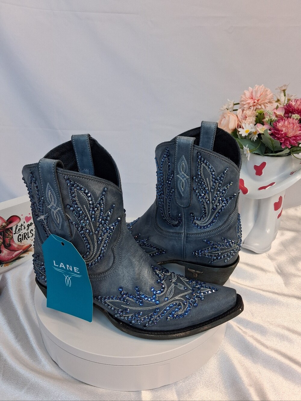 LANE Lexington Cowgirl Boots W/SWAROVSKI Crystals 7.5